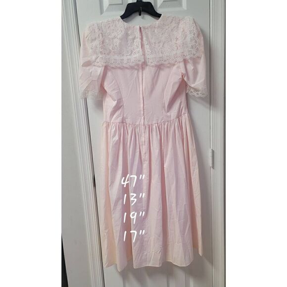 Gunne Sax 80's Romantic Lace Pink Dress L - Picture 3 of 10